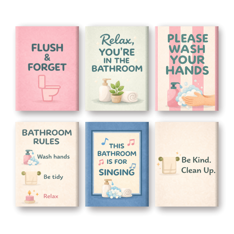 6 Mini-Gemälde | Badezimmer-Zitate Set