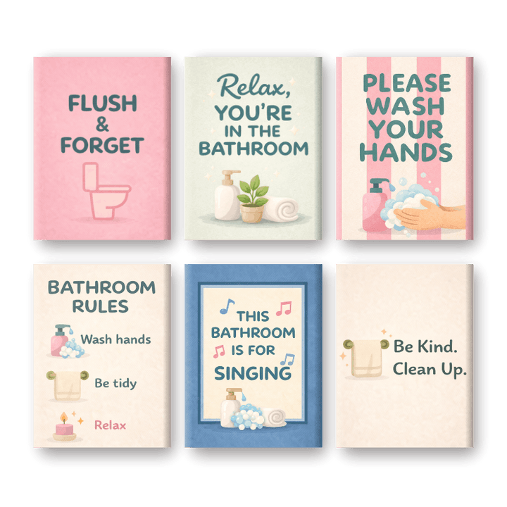 6 Mini-Gemälde | Badezimmer-Zitate Set