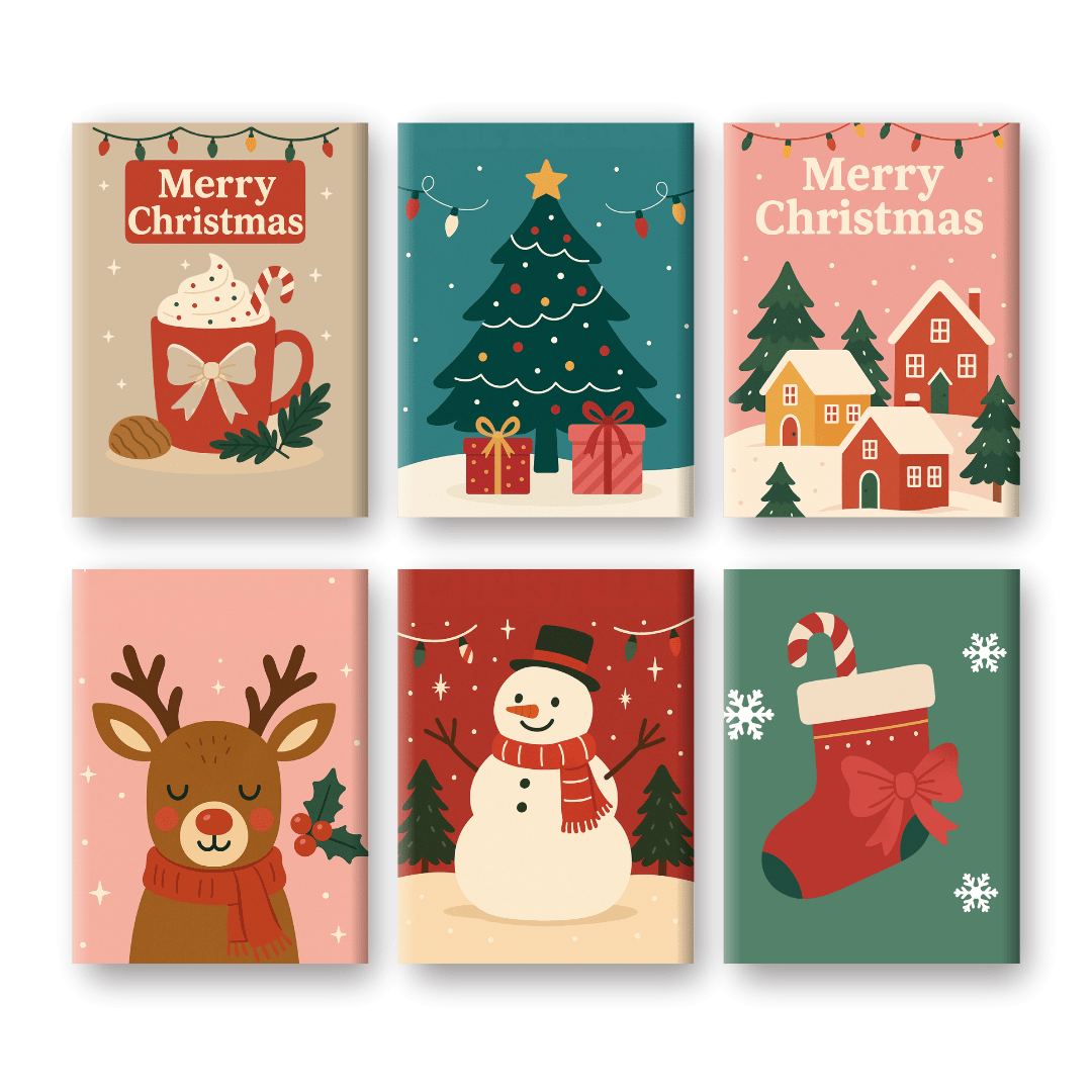 6 Mini-Gemälde | Klassisches Weihnachts Set