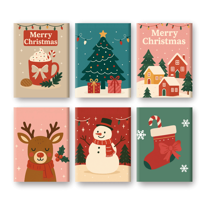 6 Mini-Gemälde | Klassisches Weihnachts Set