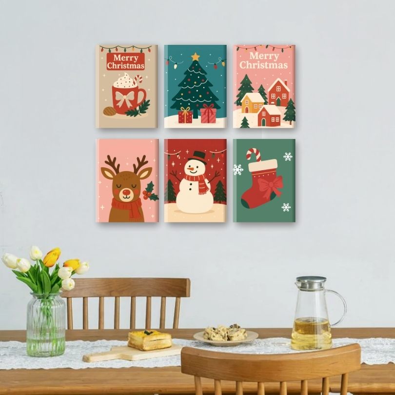 6 Mini-Gemälde | Klassisches Weihnachts Set