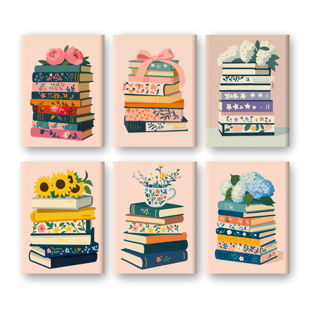 6 Mini-Gemälde | Bunte Bücher Set