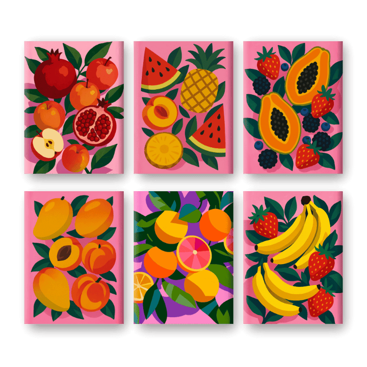 Malen nach Zahlen – 6 Mini-Gemälde | Buntes Früchte-Set