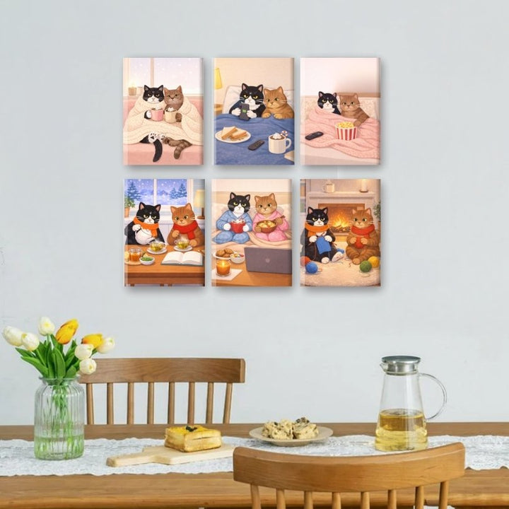 6 Mini-Gemälde | Gemütliche Katzen Set