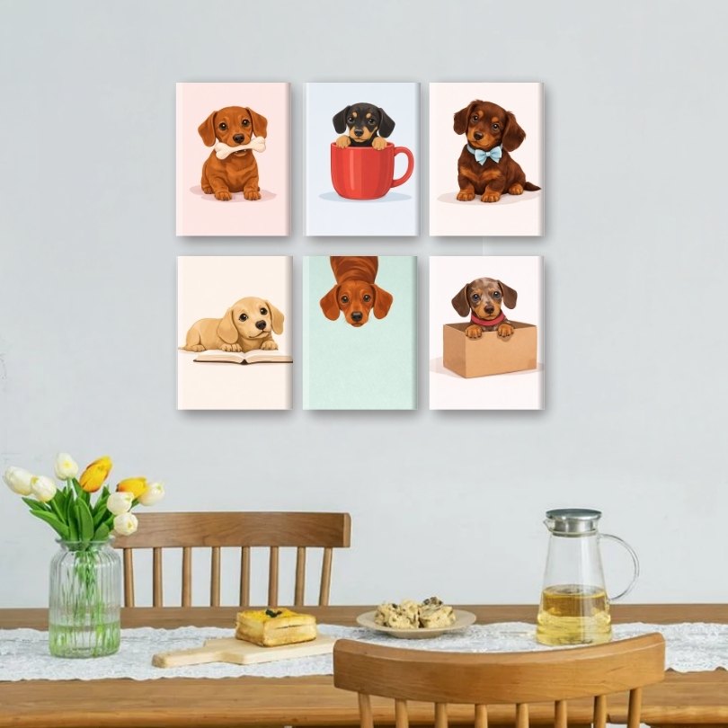 6 Mini-Gemälde | Süßes Dackel Set