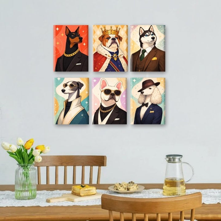6 Mini-Gemälde | Gentleman Hunde Set