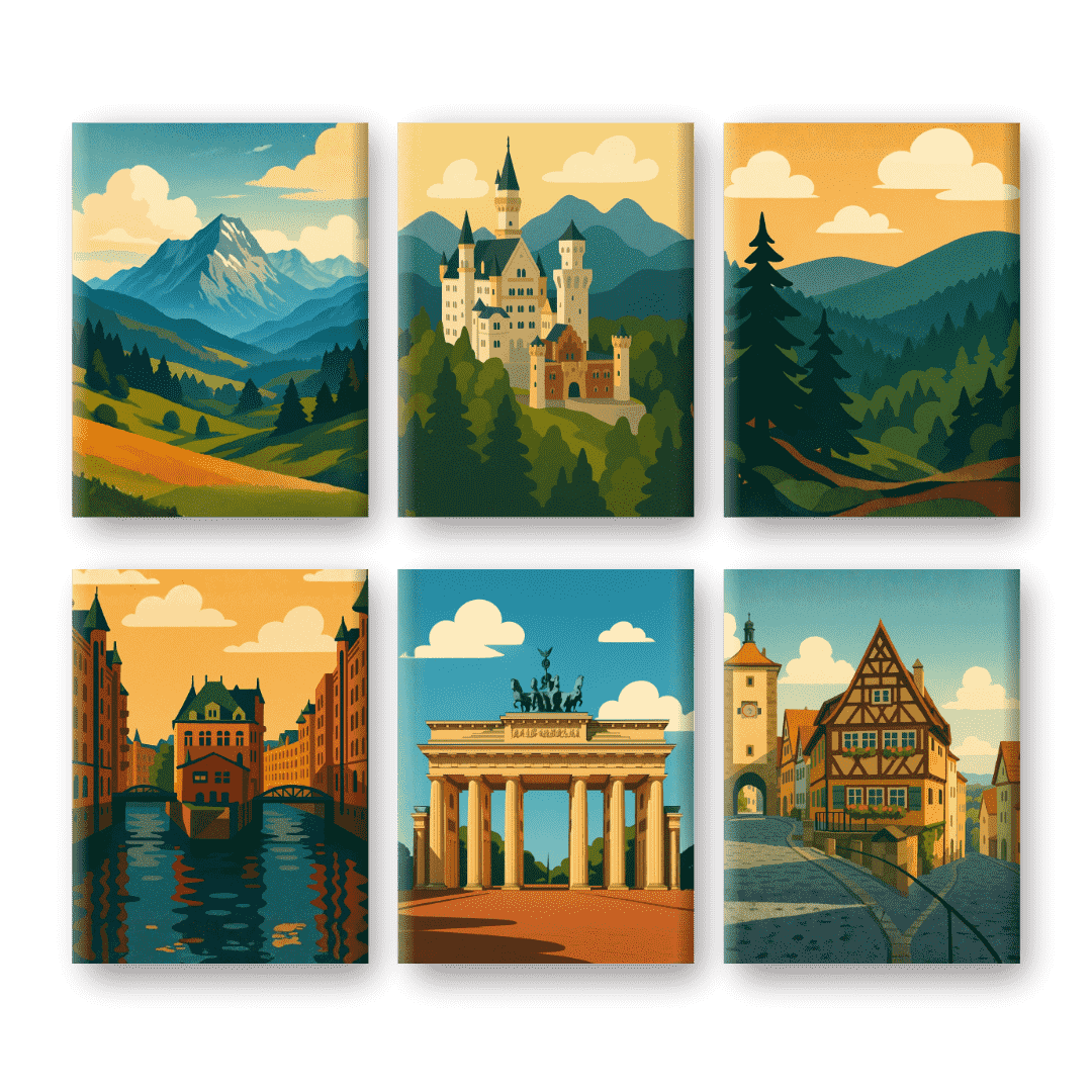 6 Mini-Gemälde | Deutsche Landschaften Set