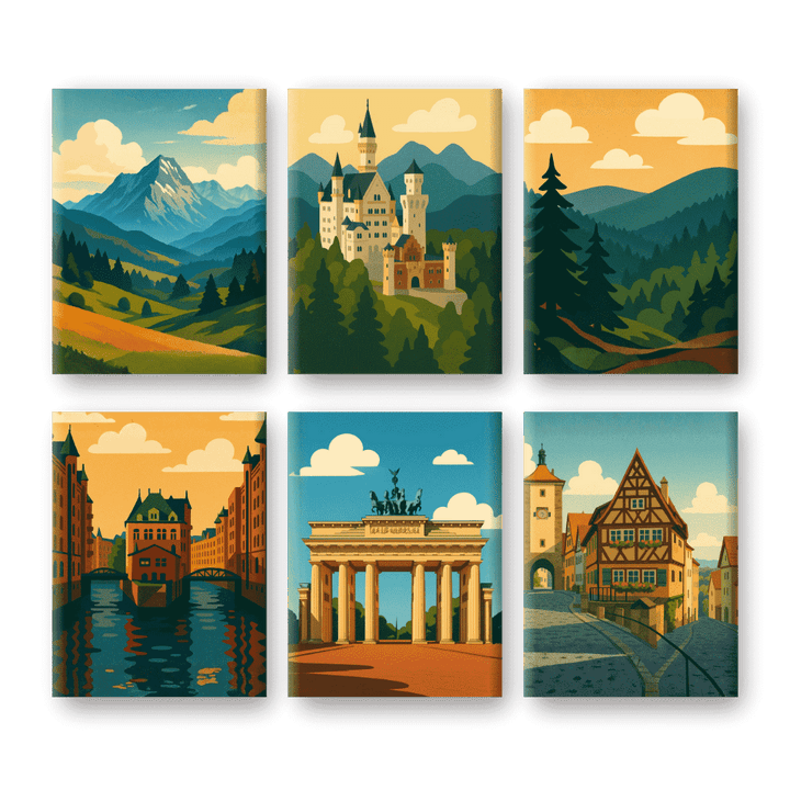 6 Mini-Gemälde | Deutsche Landschaften Set