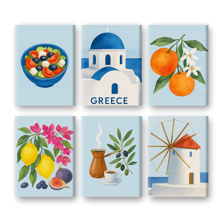 Malen nach Zahlen – 6 Mini-Gemälde | Griechischer Sommer Set