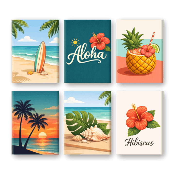 6 Mini-Gemälde | Hawaiianisches Aloha Set