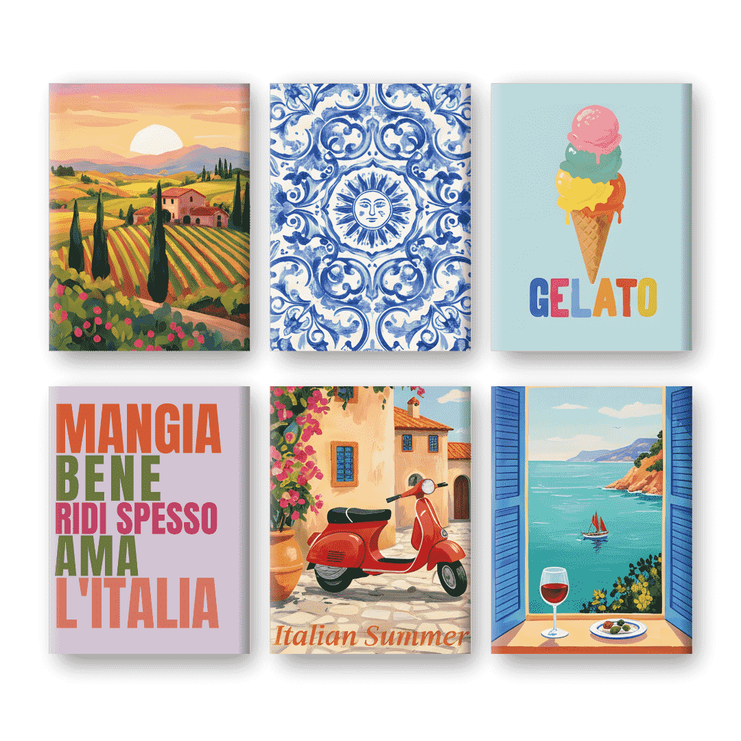 6 Mini-Gemälde | Italienischer Lifestyle Set