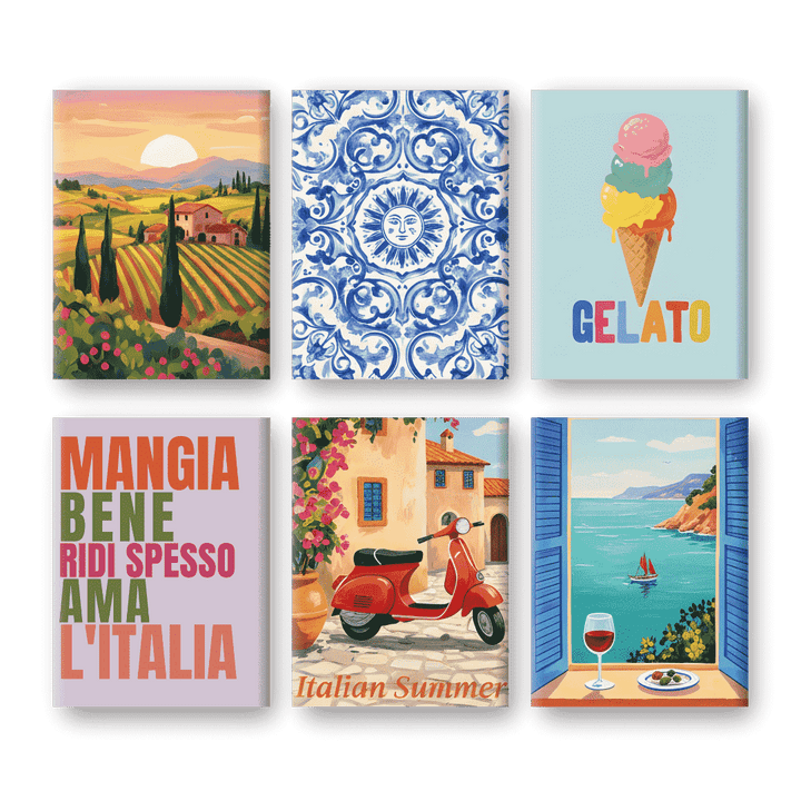 6 Mini-Gemälde | Italienischer Lifestyle Set