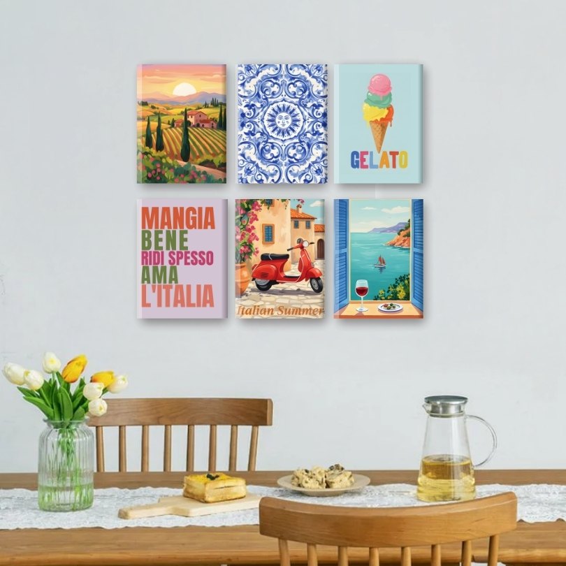6 Mini-Gemälde | Italienischer Lifestyle Set