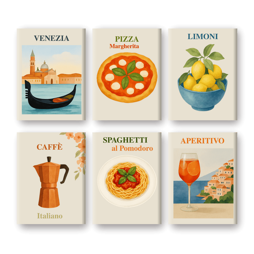 Malen nach Zahlen – 6 Mini-Gemälde | Italienisches Sommer-Set