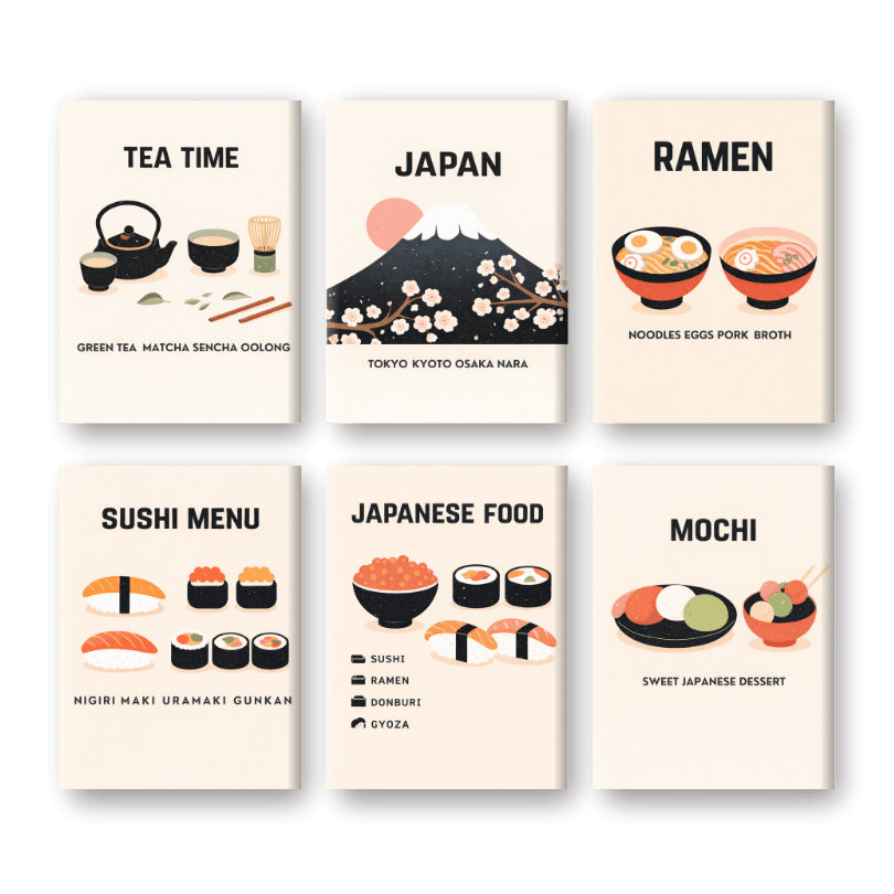 6 Mini-Gemälde | Japanisches Dinner Set