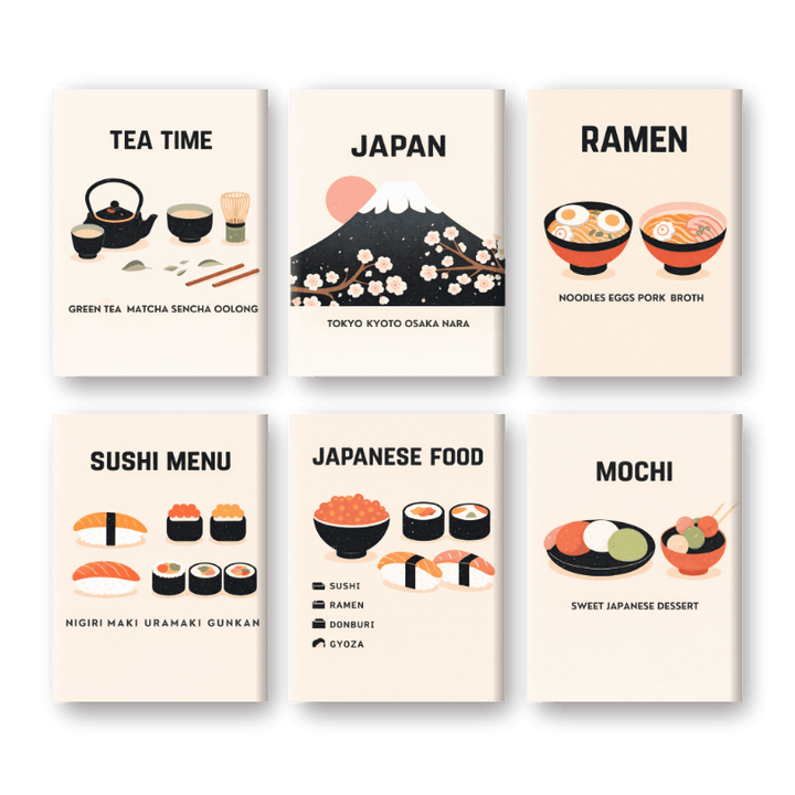6 Mini-Gemälde | Japanisches Dinner Set