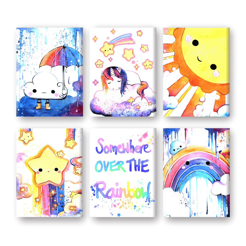 6 Mini-Gemälde | Kawaii Rainbow Set - by Tiny Tami