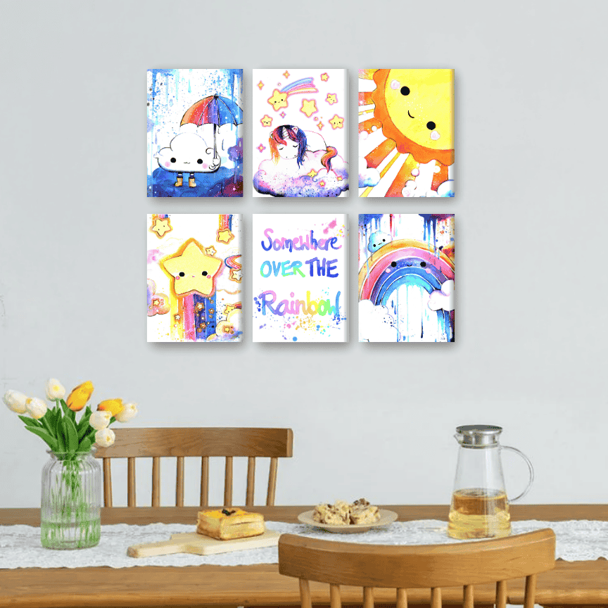 6 Mini-Gemälde | Kawaii Rainbow Set - by Tiny Tami