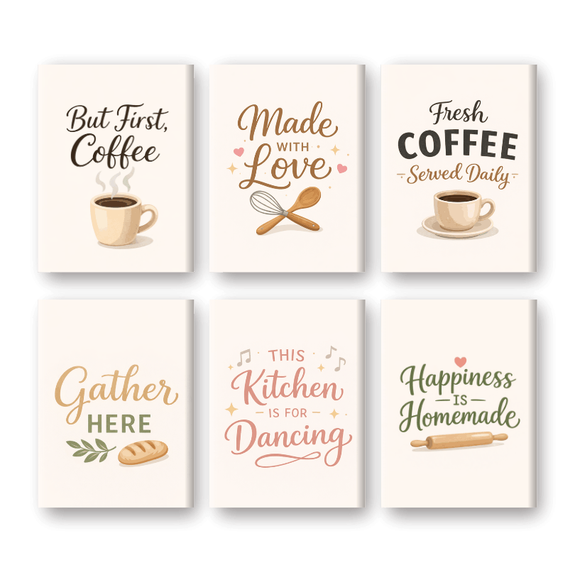 6 Mini-Gemälde | Küchen Zitate Set