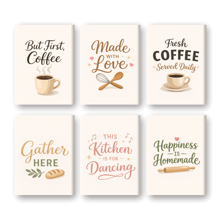 6 Mini-Gemälde | Küchen Zitate Set