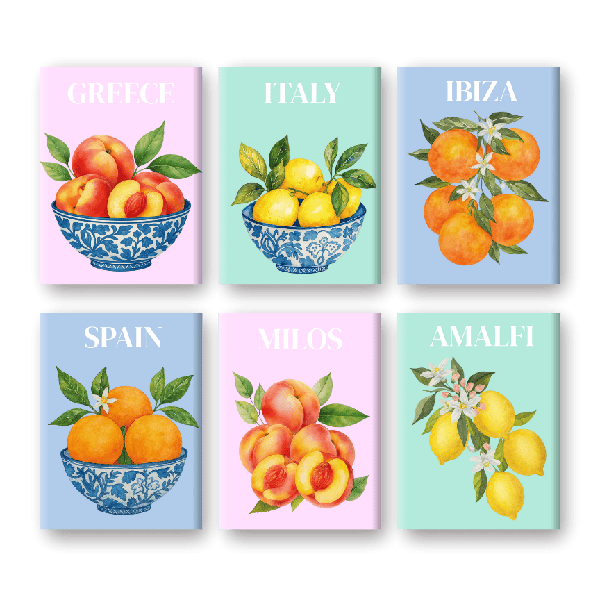 Malen nach Zahlen – 6 Mini-Gemälde | Mediterranes Frucht-Set