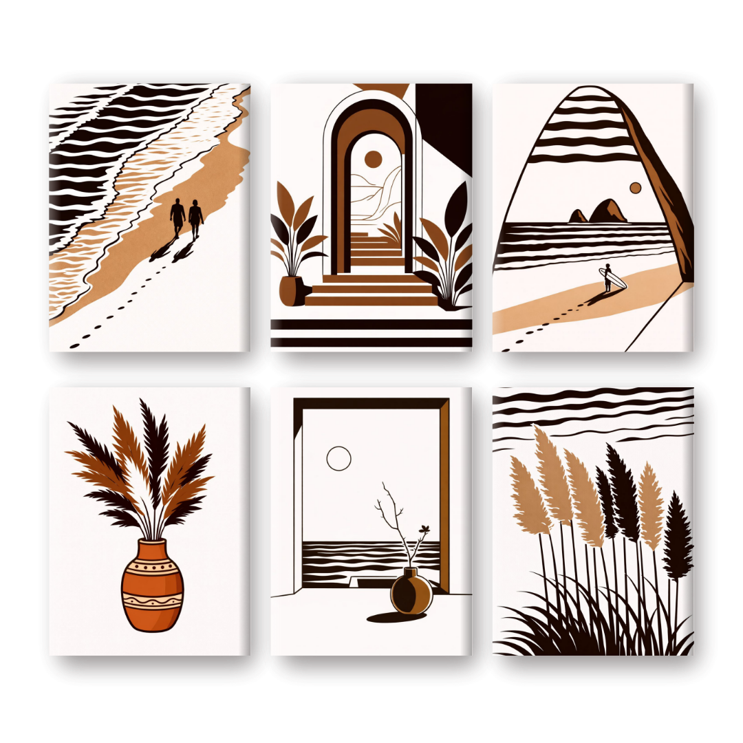 6 Mini-Gemälde | Modernes Ozean Set