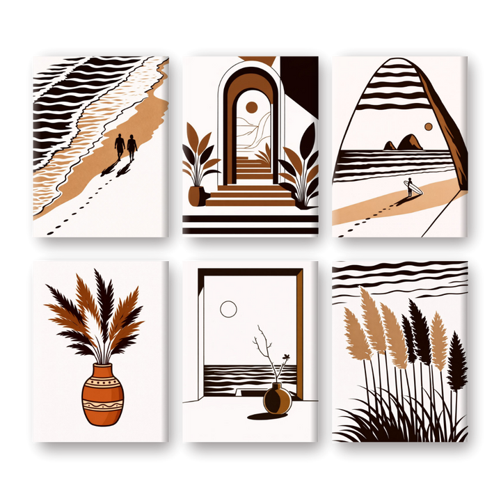 6 Mini-Gemälde | Modernes Ozean Set
