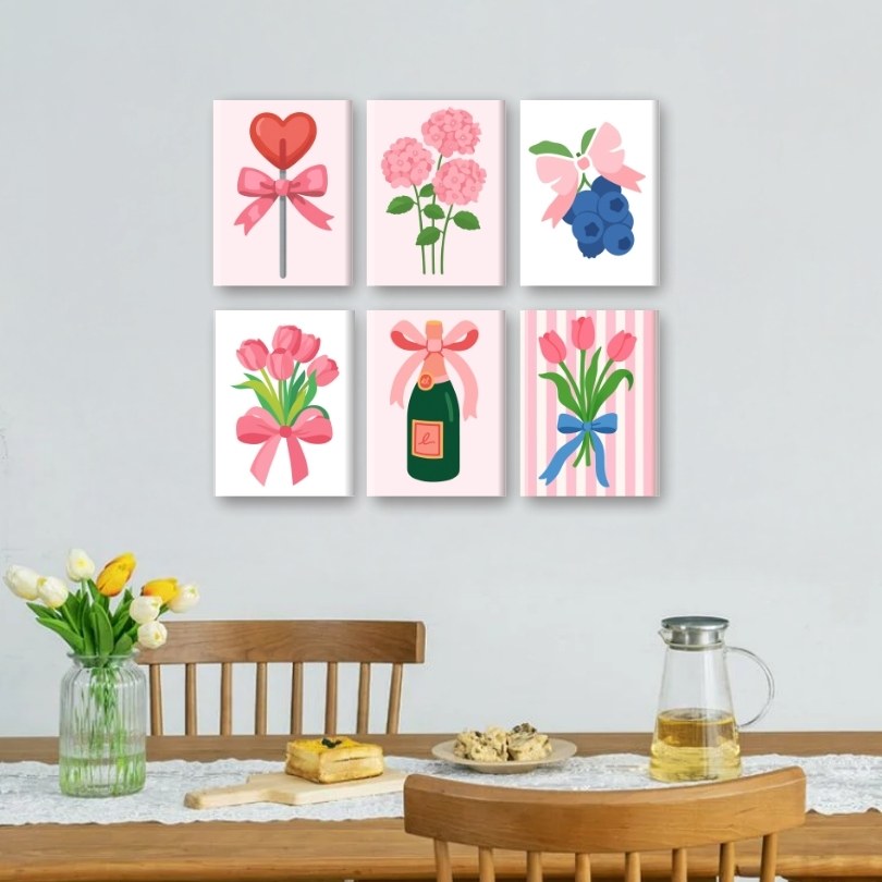 6 Mini-Gemälde | Pink Aesthetics Set