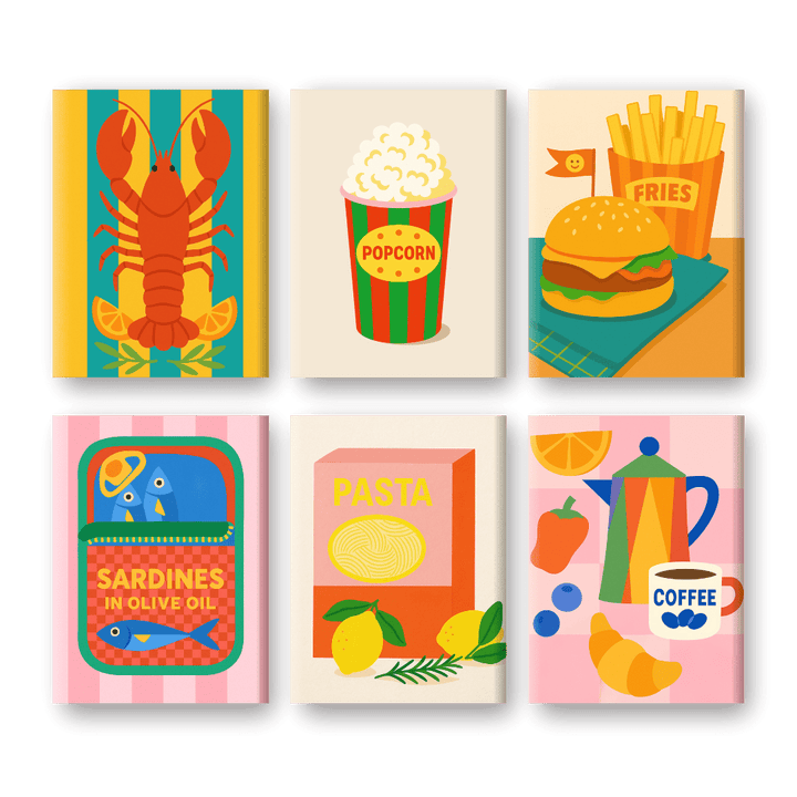 6 Mini-Gemälde | Retro-Essens Set