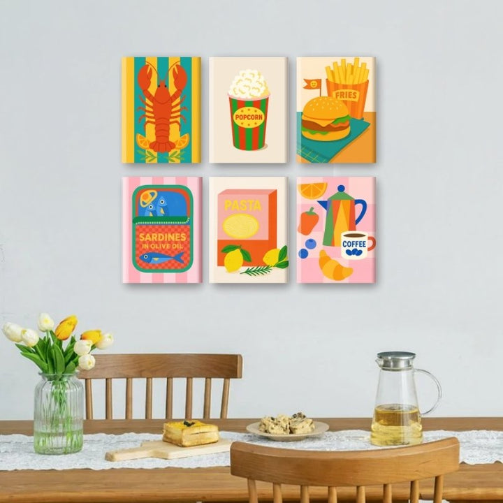 6 Mini-Gemälde | Retro-Essens Set
