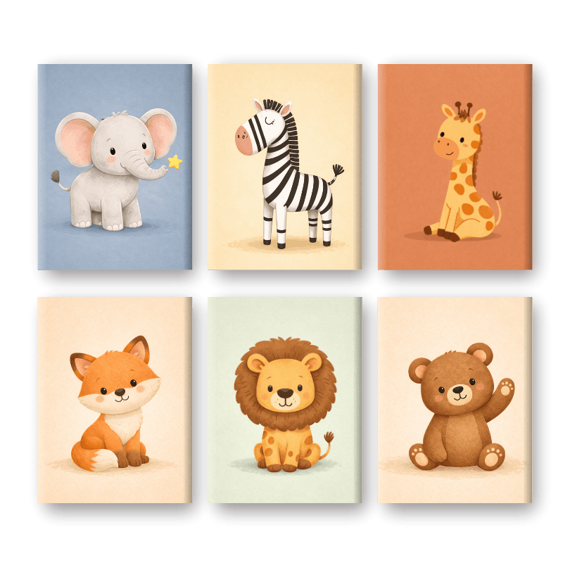 6 Mini-Gemälde | Safari-Freunde Set