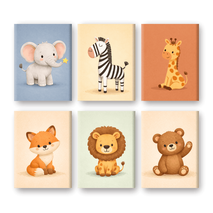 6 Mini-Gemälde | Safari-Freunde Set