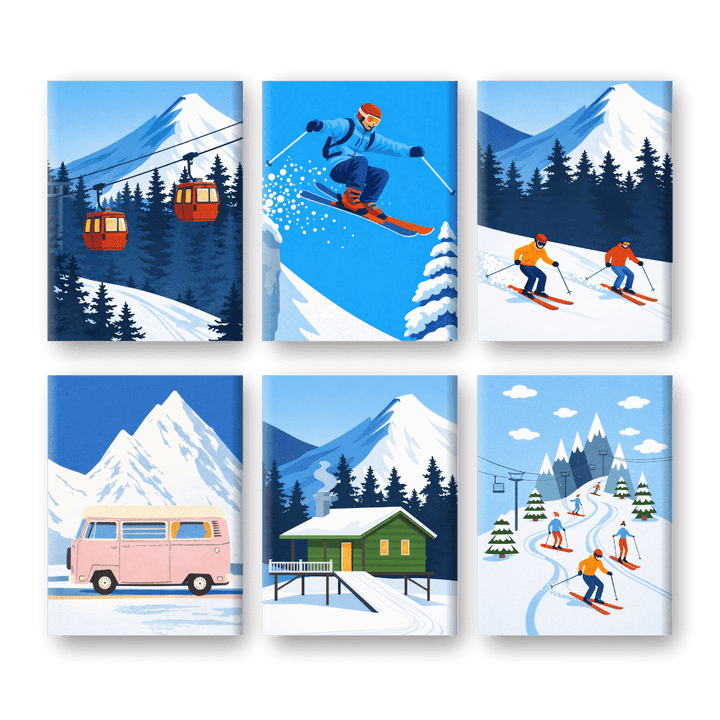 6 Mini-Gemälde | Ski Set