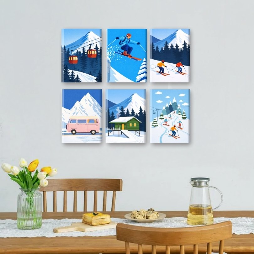 6 Mini-Gemälde | Ski Set