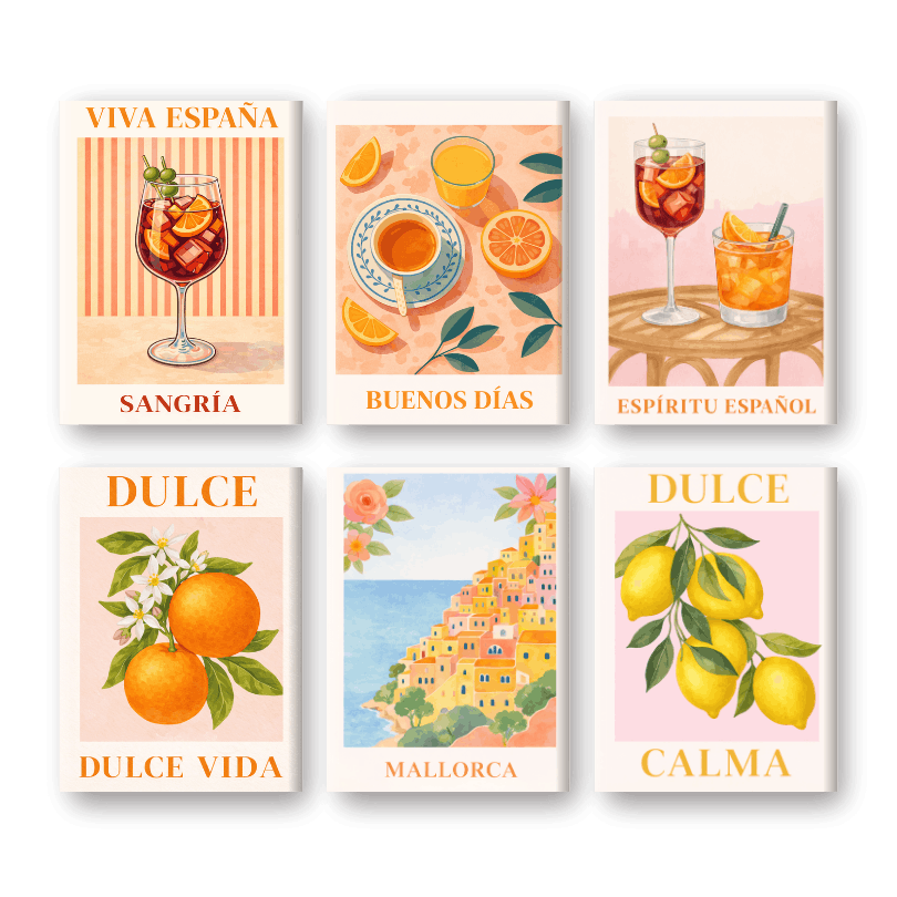 6 Mini-Gemälde | Spanisches Dulce Vida Set