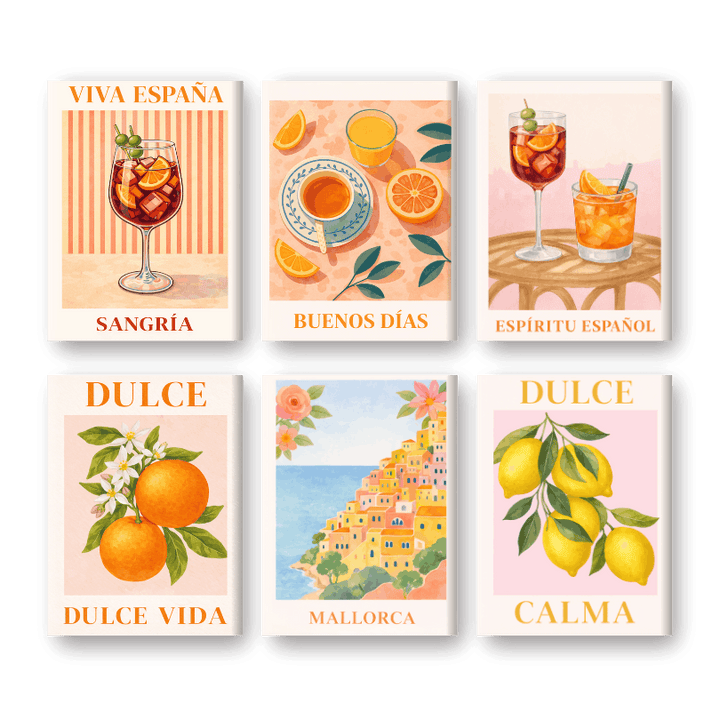 6 Mini-Gemälde | Spanisches Dulce Vida Set
