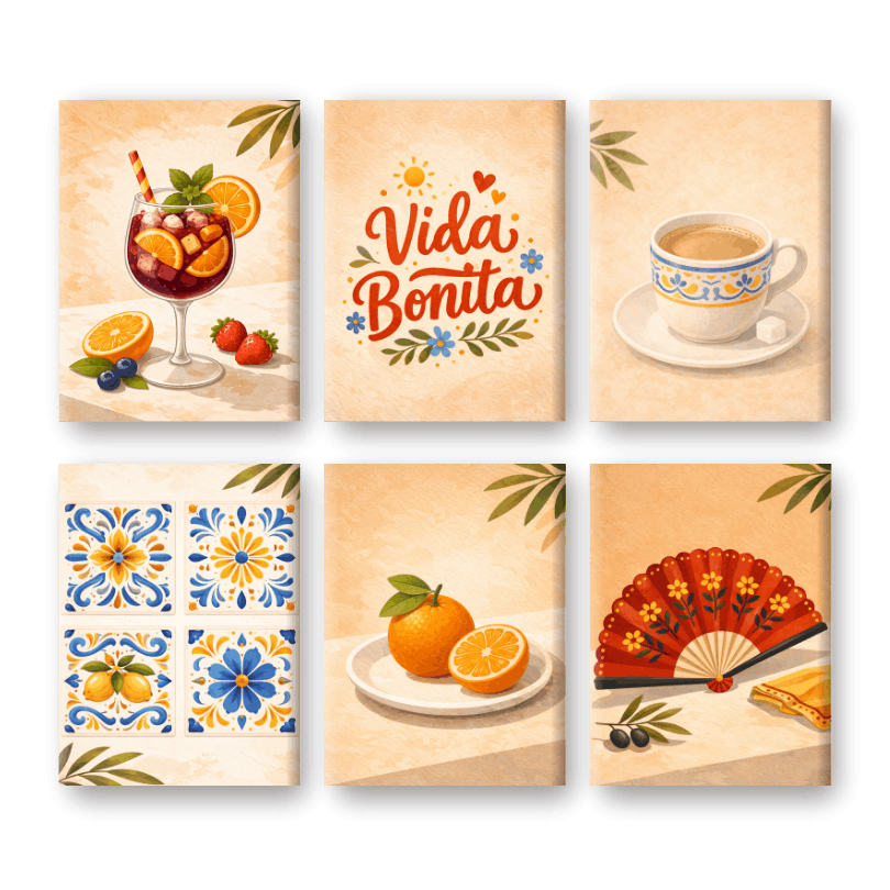 6 Mini-Gemälde | Spanisches Vida Bonita Set