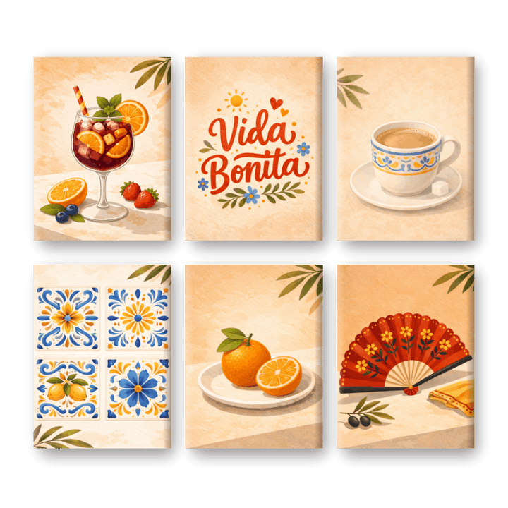 6 Mini-Gemälde | Spanisches Vida Bonita Set