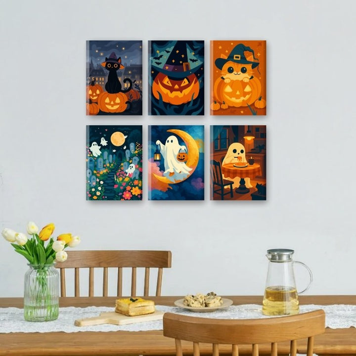 Malen nach Zahlen – 6 Mini-Gemälde | Gruseliges Halloween-Set