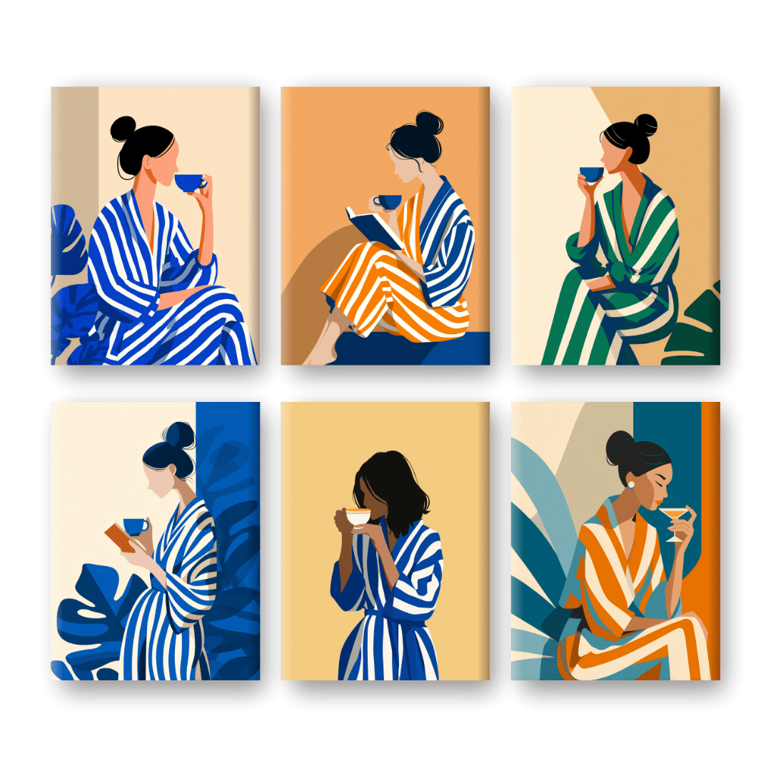 6 Mini-Gemälde | Gestreiftes Damen-Set