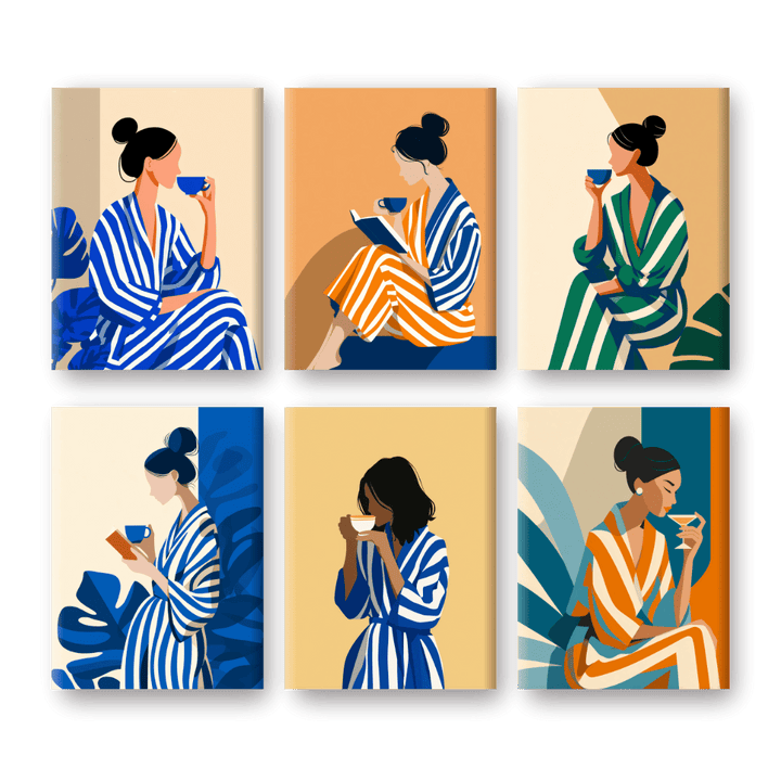 6 Mini-Gemälde | Gestreiftes Damen-Set