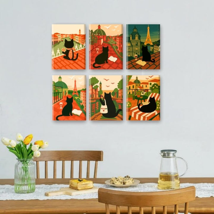 6 Mini-Gemälde | Das reisende-Katze Set