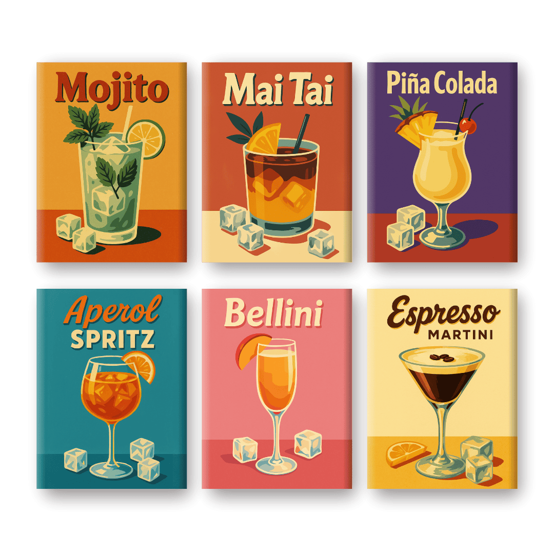 6 Mini-Gemälde | Old School Cocktail Set