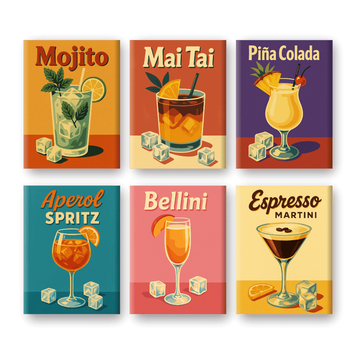 6 Mini-Gemälde | Old School Cocktail Set