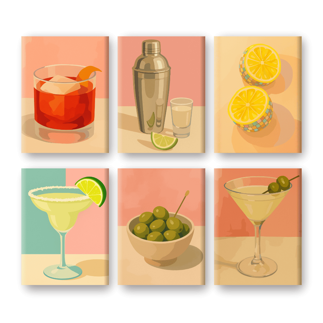 6 Mini-Gemälde |  Vintage Cocktail Set