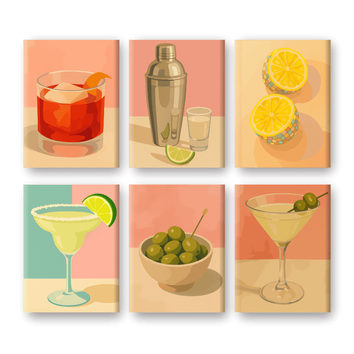 6 Mini-Gemälde |  Vintage Cocktail Set