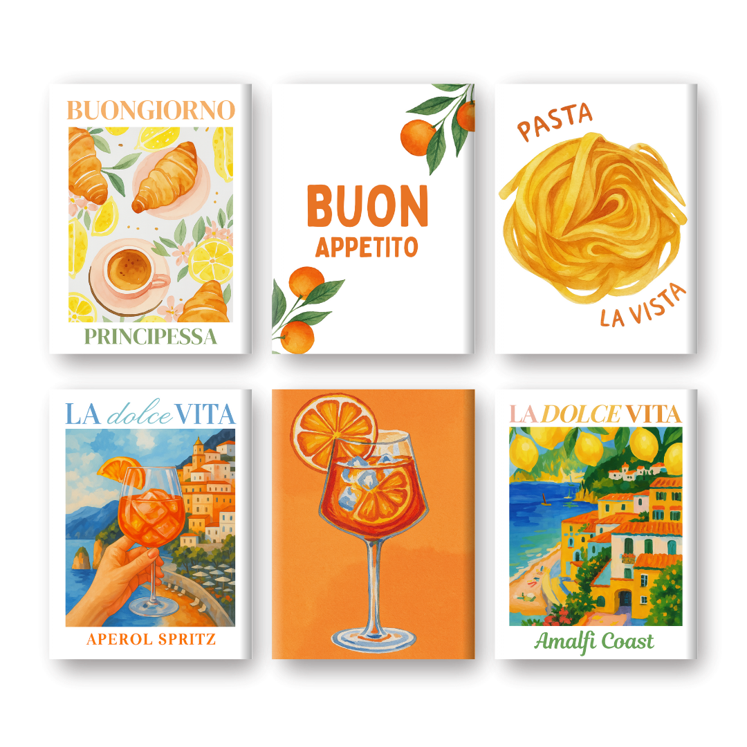 Malen nach Zahlen – 6 Mini-Gemälde |  Italienisches Buon-Appetito-Set