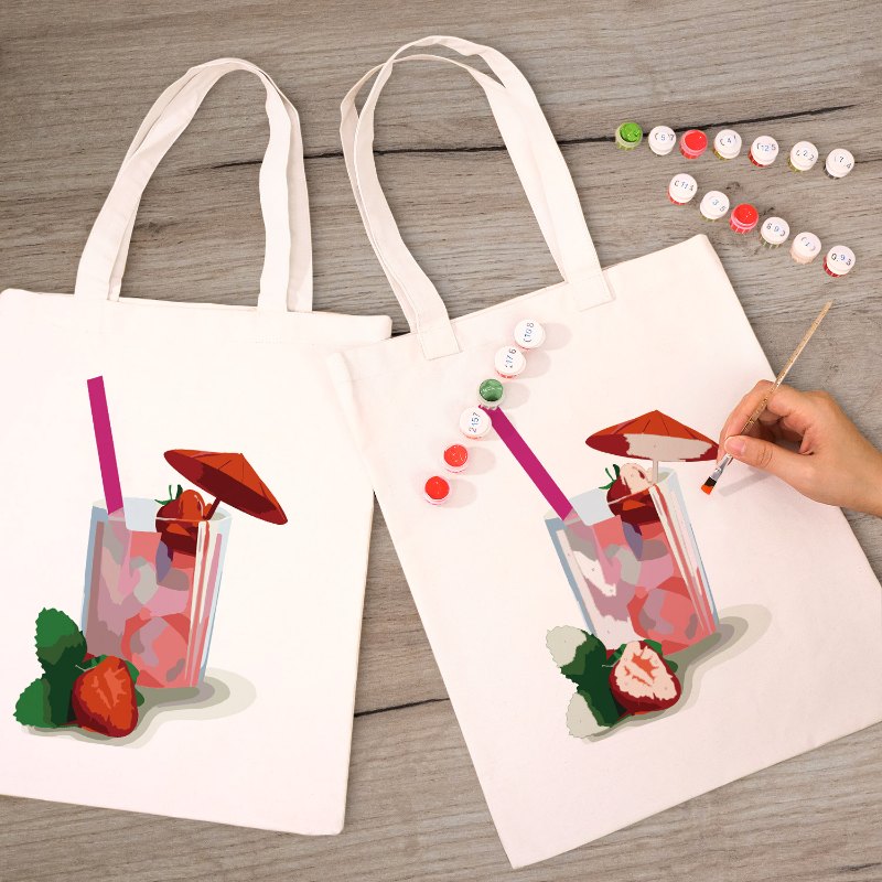 Malen nach Zahlen Totebag – Strawberry Daiquiri Cocktail