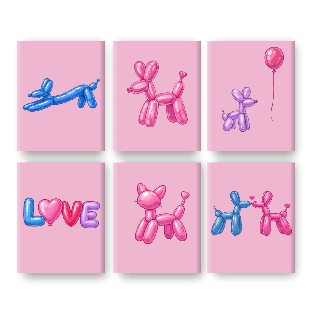 6 Mini-Gemälde | Ballontiere Set