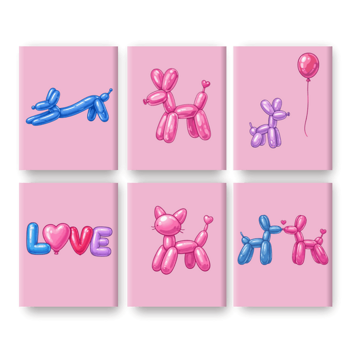 6 Mini-Gemälde | Ballontiere Set